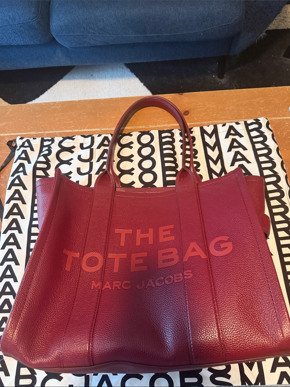 Marc Jacobs Burgundy Red Pebbled Leather Tote with Logo